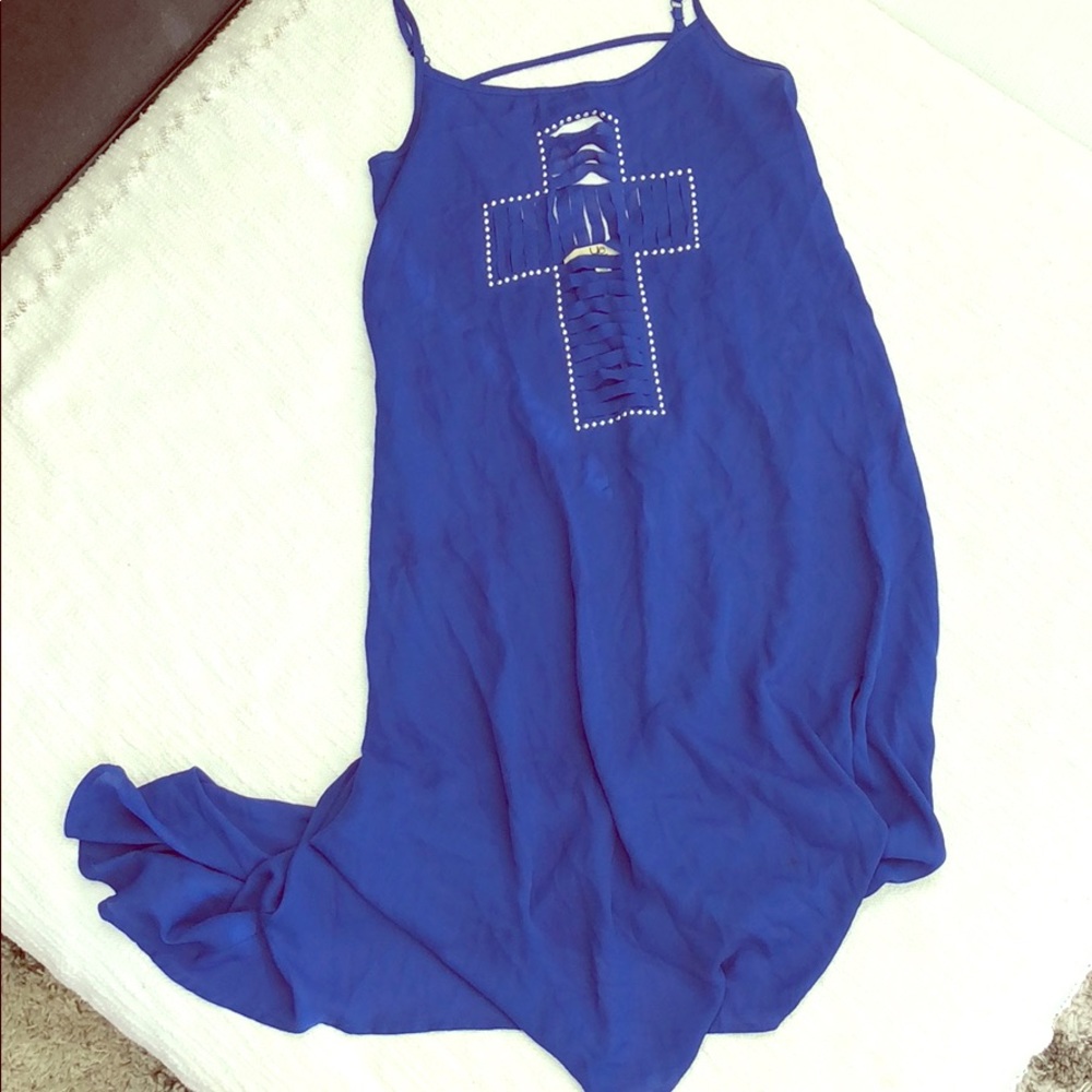 Cobalt blue cross embellished sun dress